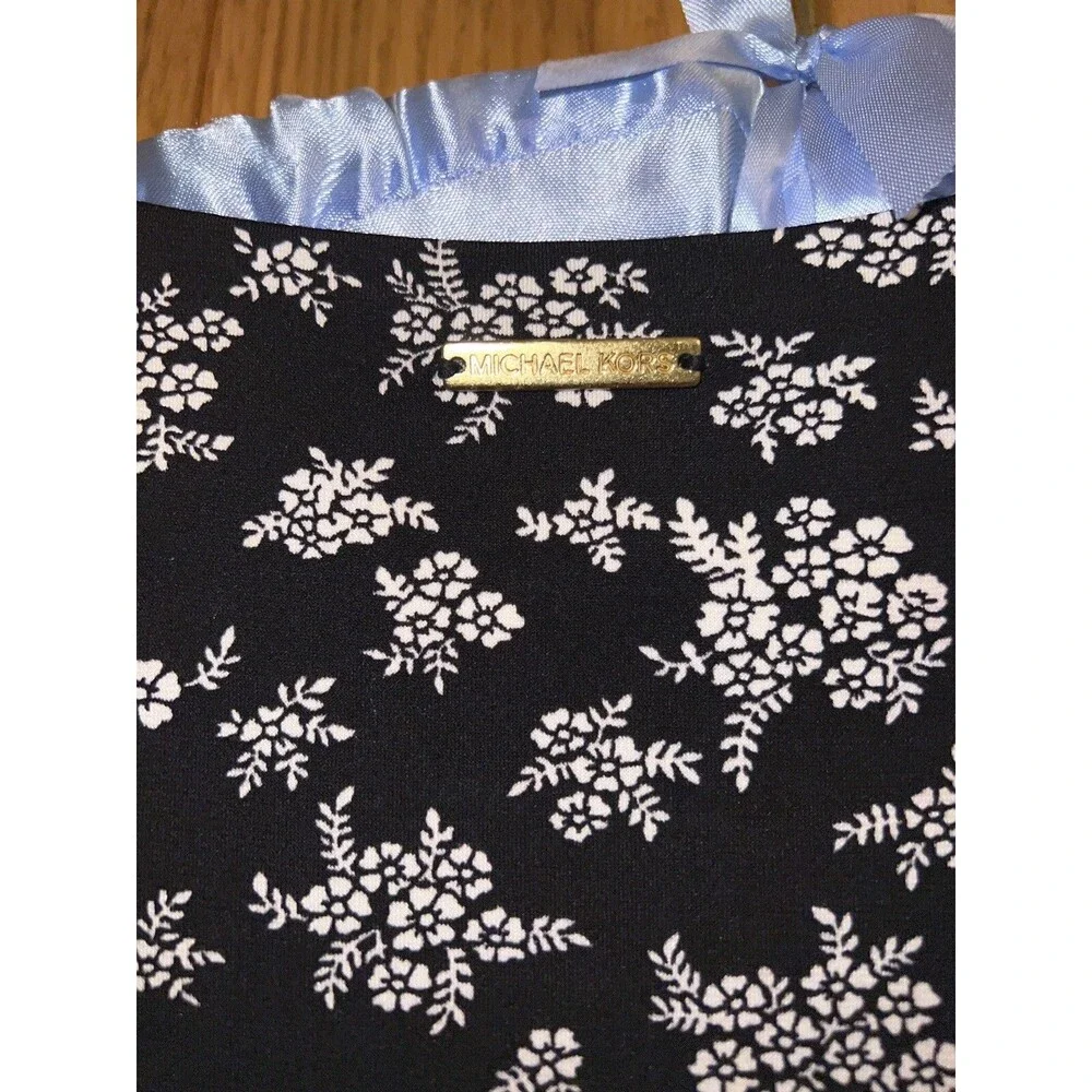 Michael Kors womens dress navy blue White Print stretch 3/4 sleeve short XS NWT